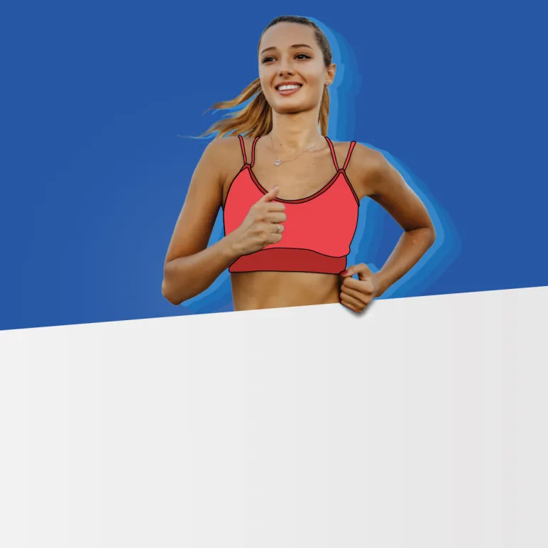 Dziewczyna w sportowym stroju biegnie. Promocja na start olimpiady