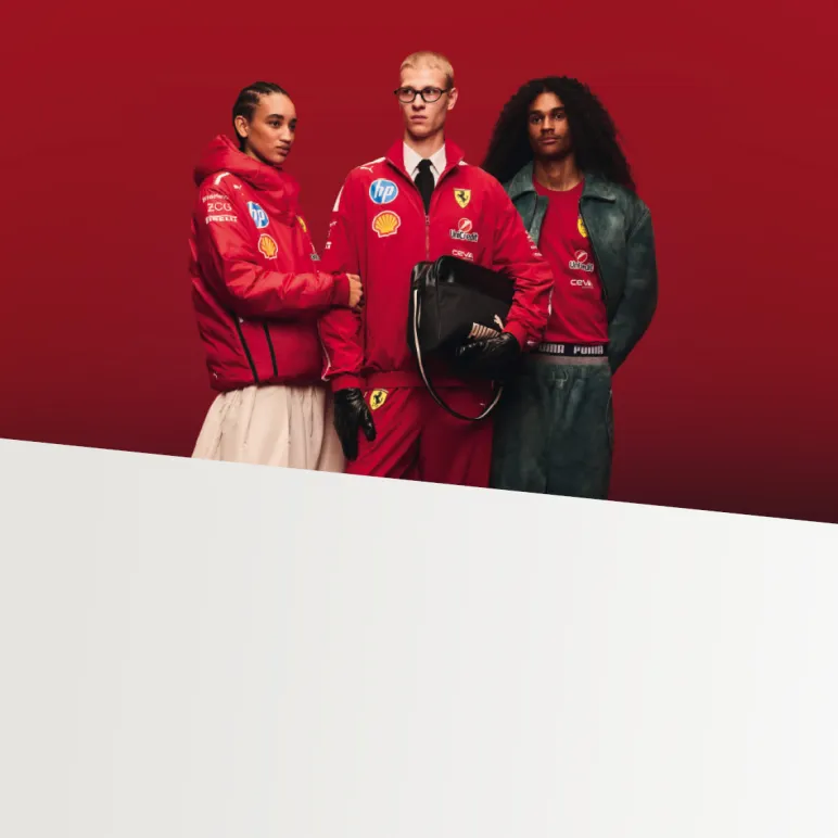 3 osoby w ubraniach z kolekcji Motorsport Puma